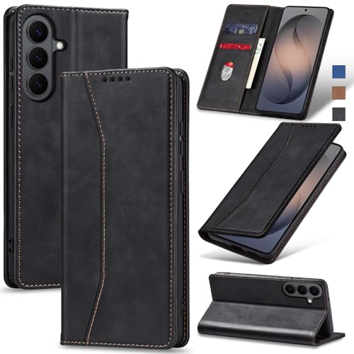 Image of Jasonyu Flip Wallet Case for Samsung Galaxy S26 Plus /S26+ 5G,Leather Magnetic Folio Cover with Card Holder,Kickstand - TPU Shockproof Durable Protective Phone Case,Black