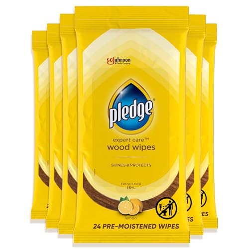 Pledge Expert Care Enhancing Wood Wipes Lemon Scent (Pack of 6 144 Total Count) Yellow