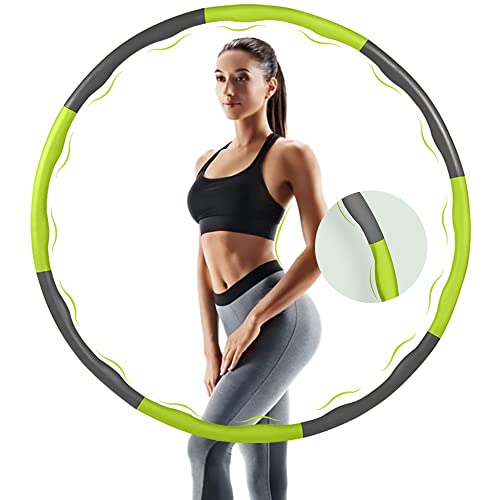 ERWEY Hula Hoop Cerceau pour adulte pour perte de poids et massage, 8 pièces amovibles Hoola Hoop pour le fitness, la maison et le bureau (vert et gris) Cover