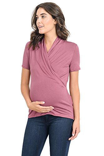 Laclef Women's Short Sleeve Surplice Maternity Nursing Top (Medium, Mauve) #TOP18