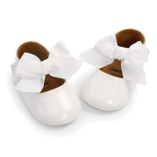 Baby Girls Mary Jane Flats Shoes with Bowknot Baptism Christening Wedding Dress Shoe Non Slip Soft Sole Newborn Infant Toddler First Walkers