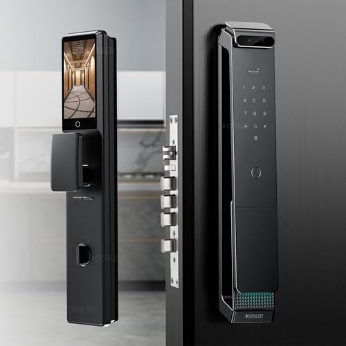 Image of Denler FLv6D 8-in-1 Smart Door Lock | 3D Face ID | Fingerprint | App Unlock | LCD Camera | Inbuilt Wi-Fi | Alexa Google Support | RFID Card | PIN | Key | for Min 40mm Door