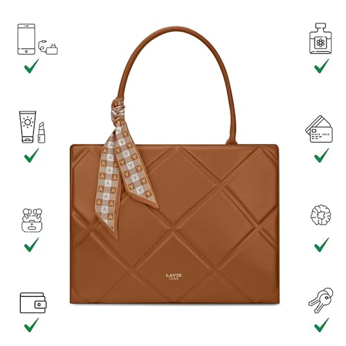Image of Lavie Luxe Women's Quare25 Medium Debossed Satchel Handbag for Women | Satchel Bag for Work | Ladies purse | Stylish Shoulder Bag | Gift for Women