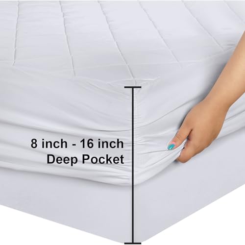 Utopia Bedding Quilted Fitted Mattress Pad, California King Size, Elastic Fitted Mattress Topper Protector and Cover Stretches up to 16 Inches Deep, Machine Washable (White)