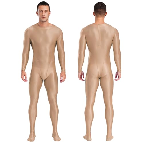 Mens Shiny Long Sleeve Elastic Bodysuit Long Sleeves Tights Pantyhose Full Body Jumpsuits3