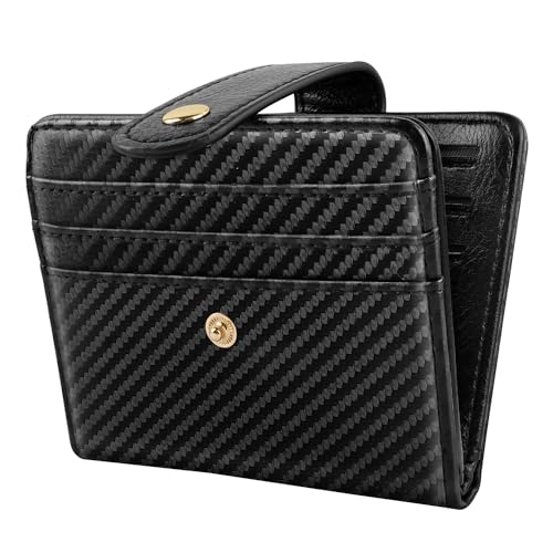 Minimalist Bifold Wallet RFID Credit Card Wallet Card Holder for Women or Men, Black Carbon Fiber