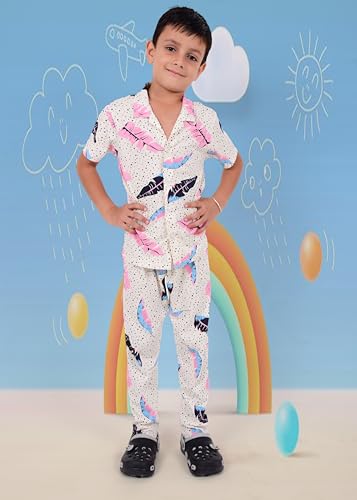 Image of 3BROS Unisex Pure Cotton Short Sleeve Kids Night Dress for Boys & Girls Nightwear /Sleepsuit /Sleepwear /Loungewear Night Suit for Boys and Girls Top and Pyjama Combo Set | JB20HS6031-Parent