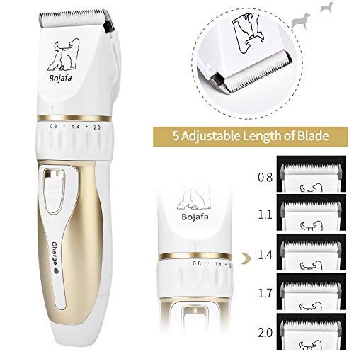 Bojafa Dog Grooming Clippers Kit Cordless Professional Low Noise Quiet Pet Clippers Rechargeable for Dogs Cats Hair Clippers Shaver Dogs Grooming Kit Set