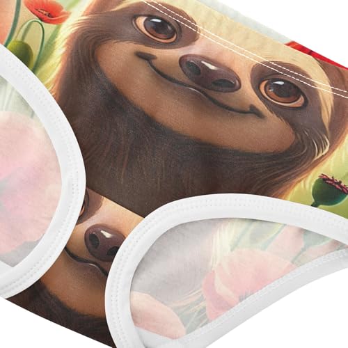 Cute Brown Sloth Red Florals Toddler Underwear Floral 2t Cotton Panties Little Girl Aesthetic Briefs Girls Undies4