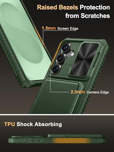 Image of Vihibii for Samsung Galaxy S25 Plus Case with Card Holder (4 Cards) [RFID Blocking] & Slide Camera Cover, Military Grade Drop Protection, Rugged Hard Back & Silicone Edge Wallet Case, 6.7 inch 2025, Green