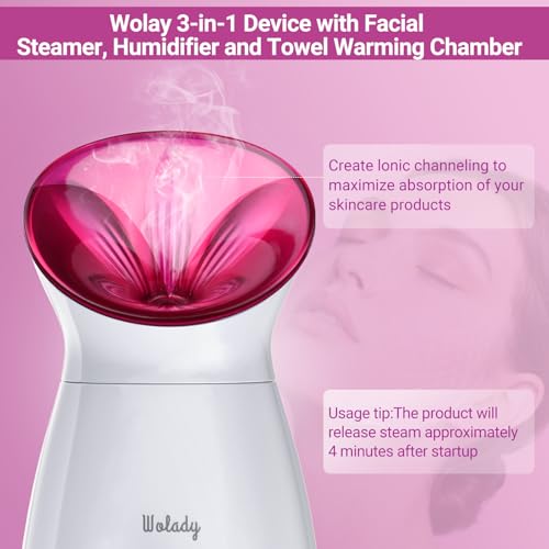 Wolady Facial Steamer Large 3-in-1, Towel Warmer & Humidifier Mode, Nano-Ionic Face Steamer with Skin Care Tools, Facial Pores Deep Cleaning, Warm Mist Home Sauna Spa for Women, Birthday Gifts - Thumbnail 4