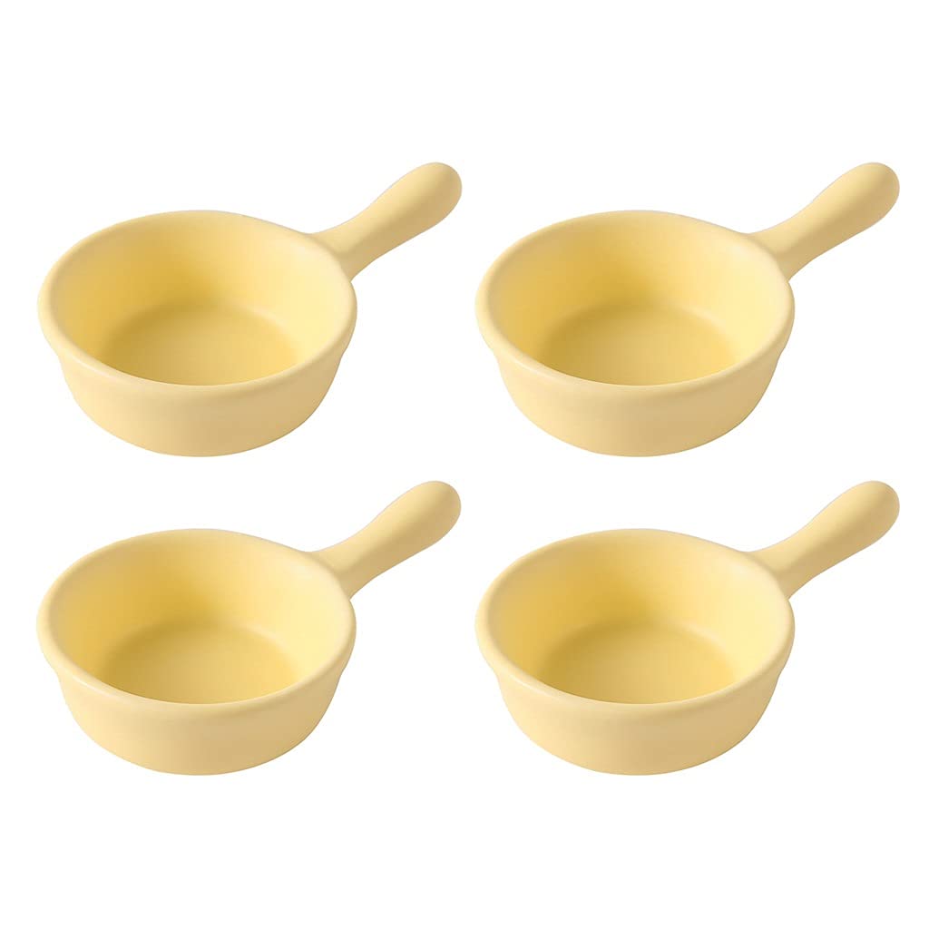 Petit bol en porcelaine de 3,85 pouces blanc et jaune en lot de 4 pièces