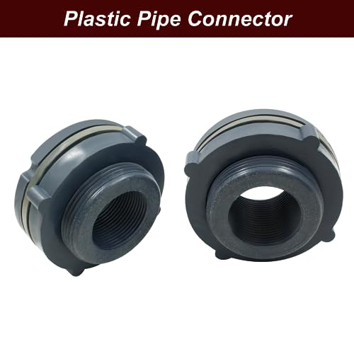 Image of 2pcs NPT1 1 /4 PVC Bulkhead Fitting, 1.25 Inch Plastic Water Tank Connector Threaded Thru-Bulk Pipe Fittings for Rain Barrels, Aquariums, Bucket Hose Adapter, Ponds, Pools