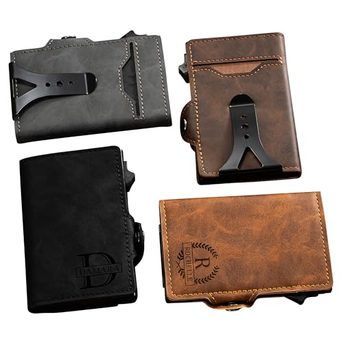 Personalized Leather Aluminum Metal Card Holder Wallet for Men, Custom Money Clip, Christmas Father’s Day Gift for Dad Husband