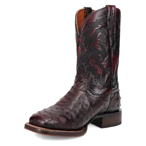 Image of Dan Post Mens Alamosa Embroidered Ostrich Pull On Square Toe Dress Boots Mid Calf - Brown