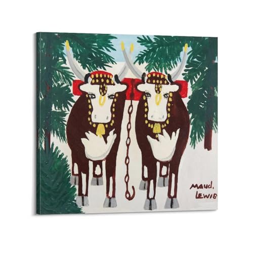 Maud Lewis poster deux bœufs en hiver, décoration murale moderne bar chic