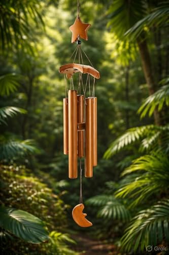 Image of Handcrafted Bamboo Wind Chime with Tribal Art | Natural Bamboo Chime for Balcony, Garden & Living Room Decor | Eco-Friendly Boho Home Hanging Gift