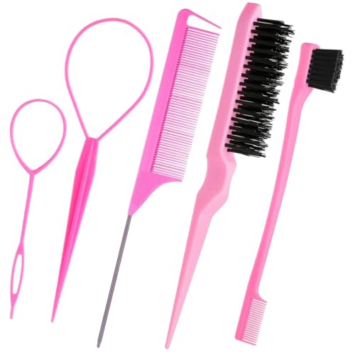JEYORZY 5 Piezas Herramientas para Cola de Caballo, Cabello Pull Aguja, Peines de Cola, Set de Peinado,cinta para el pelo para mujer Twister Herramienta de Trenzado para Niñas Moda Hair Design DIY