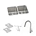Elkay KF-ELUH3220PD Stainless Steel Equal Double Bowl Undermount Kitchen Sink Kit, Lustrous Highlighted Satin