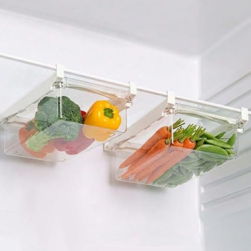 Image of oddpod Pack of 2 - Clear Refrigerator drawer organizer /Removable Fridge organizer bins, shelf food storage box for Fruits, Vegetables, Meat, Fish and more.