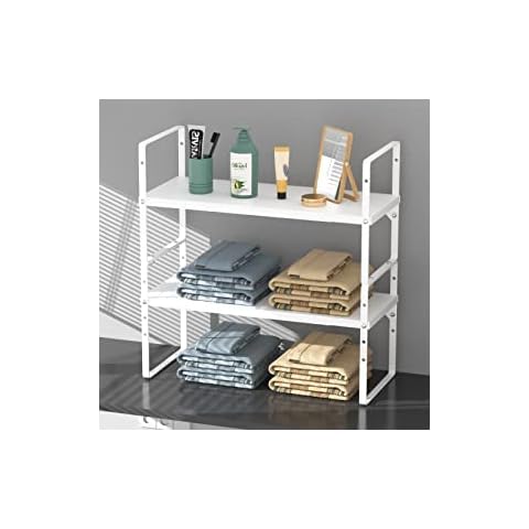 Expandable stackable Spice Rack Counter Organizer Cabinet Pantry Shelf Cupboard Stand Storage Shelves Bathroom Kitchen dinning study room Accessories 80LBS Heavy Duty White Small 2 PACK Cover