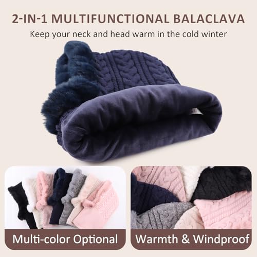 Image of Winter Fleece Balaclava Warm Men Hood Hat Knitted Hooded Scarf for Women Unisex Skull Cap