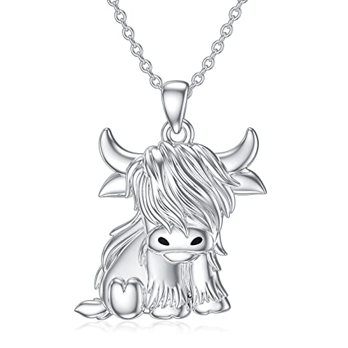 PROESS Vache Collier en Argent Sterling Highland Vache Collier Pendentif Vache Bijoux Cadeaux pour...