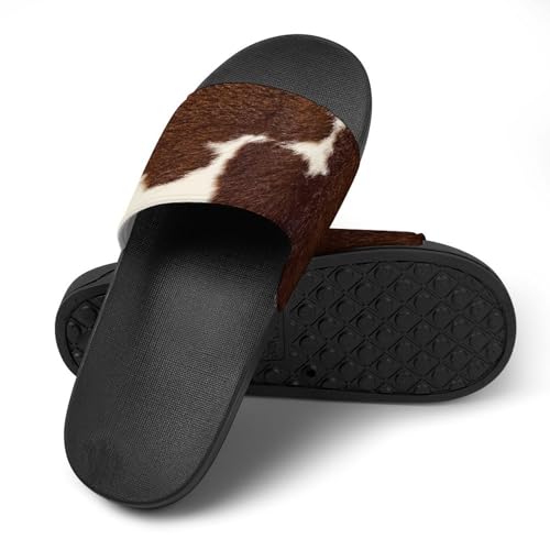 Brown And White Cow Hide PVC Slippers Sandals for Women Men Open Toe Soft Cushioned Non-Slip Sandal for Indoor Outdoor4