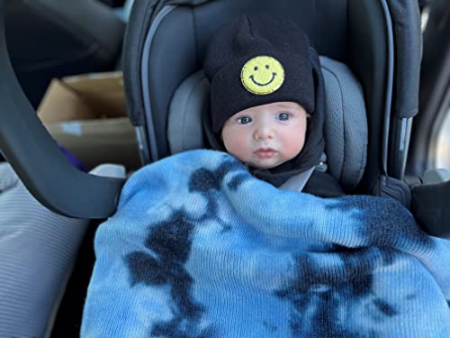 Image of Funky Junque Adorable Newborn Baby Smiley Face Beanie - Soft Knit Winter Hat with Premium Suede Patch