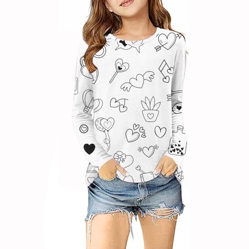 Camisas genéricas para niñas y niños, cuello redondo, casual, divertidas, pintadas a mano, ropa para niñas, camisetas holgadas, color personalizado, 06- Blanco, 5 años