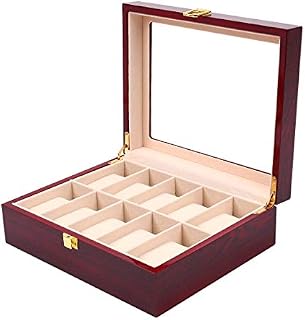 uyoyous Wooden Watch Box for Men 10 Slots Glass Top Wood Watch Display Storage Organiser Case Collection Gift