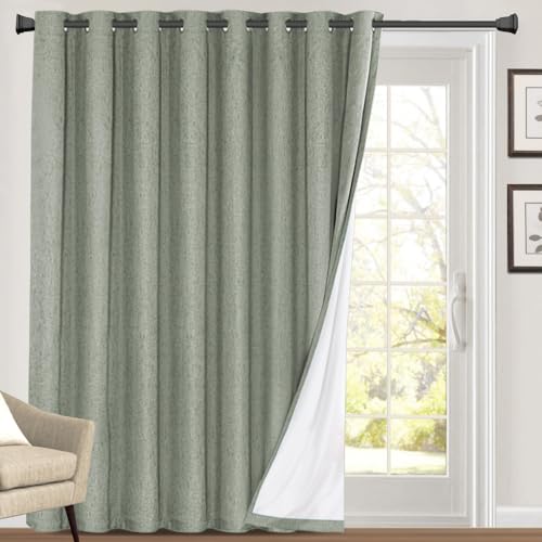 Image of PrinceDeco Blackout Curtains for Bedroom Energy-Efficient Temperature Regulators Curtains for Sliding Glass Doors Anti Rust Sliding Glass Door Curtain for Living Room,100 X L84 Inch,Green Bay