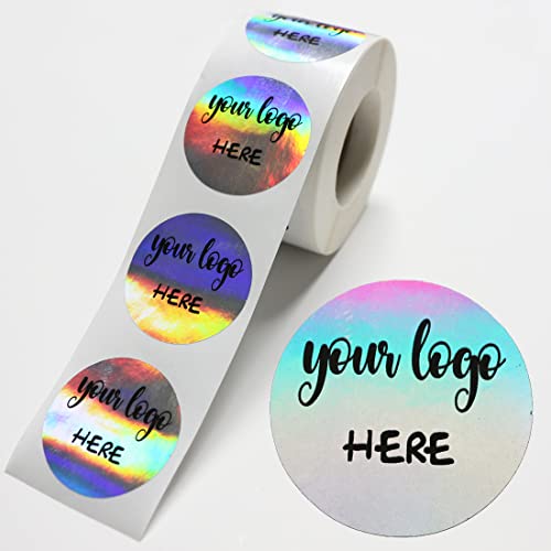 100-500 Roll Packed Custom Your Own Adhesive Holographic Stickers Personalized Rainbow Holo Labels Waterproof Barcode Decals Any Shape and Size Text Image