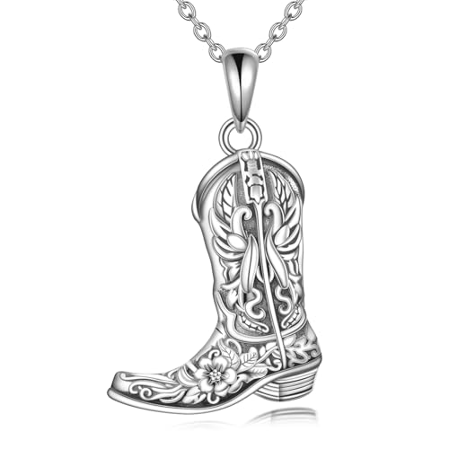 Boots Necklace Sterling Silver Western Boots Pendant Fashion Jewelry Gifts for Women Men