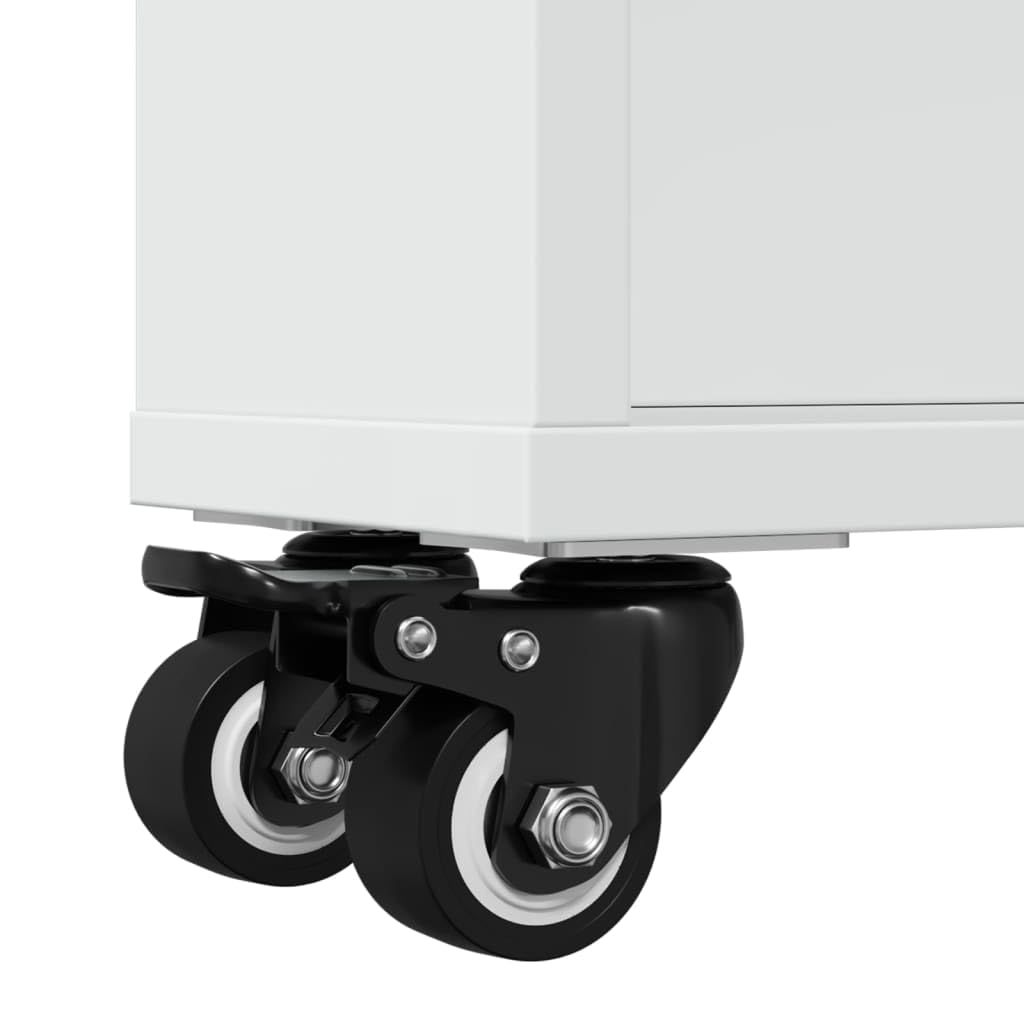 Carro de almacenamiento estrecho blanco, 48 x 13 x 68 cm, de material de madera, con ruedas con frenos, carrito auxiliar versátil para cocina, baño, oficina