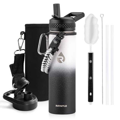 Image of RAYMYLO Insulated Water Bottle 20 oz, Triple Wall Vacuum Stainless Steel (Cold for 24Hrs, Hot for 12Hrs), Leak Proof & Non-BPA, Modern Water Bottle Jug for School with Straw Spout Lids