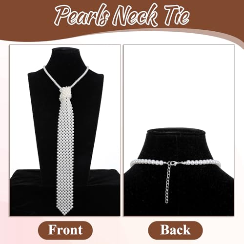 Artificial Pearls Neck Tie White Handmade Womens Weaving Ladies Shirt Necklace Beaded Necktie Party Jewelry Accessories for Women2