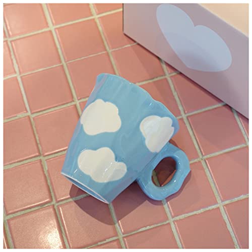 手作りの陶器のマグカップ、手描きのチューリップのオリジナルデザイン、不規則なコーヒーカップ、紅茶ミルク用、クリエイティブなギフト、ハンドル付きドリンクウェア