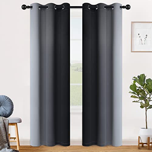 Image of SimpleHome Ombre Black to Grey White Curtains for Living Room 42Wx84L | Room Darkening Curtains for Bedroom,Gradient Light Blocking Curtain,Thermal Insulated Grommet Window Drapes,2 Panels,84 Inch