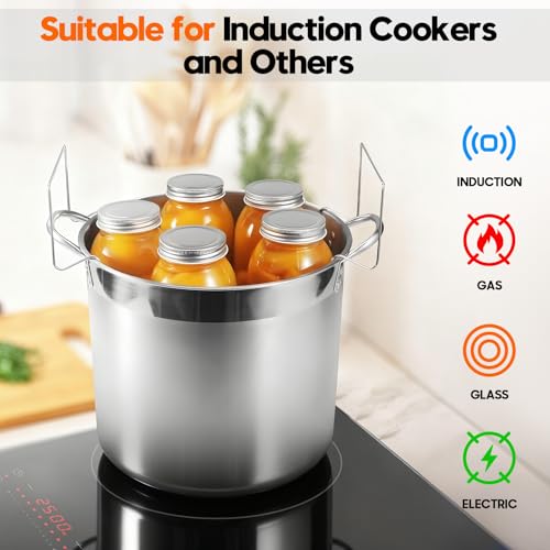 Image of Stainless Steel Canning Pot with Rack and Lid, Large Water Bath Canner, Full Home Canning Supplies Starter Kit (20.5 Quarts, Black)