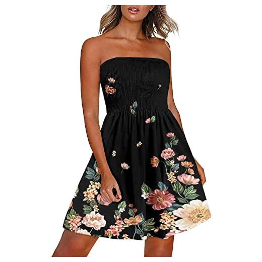 Bblulu Summer Dress for Women Beach Boho Strapless Cover Ups Off Shoulder Floral Sundresses Short Smocked Dress Outfit