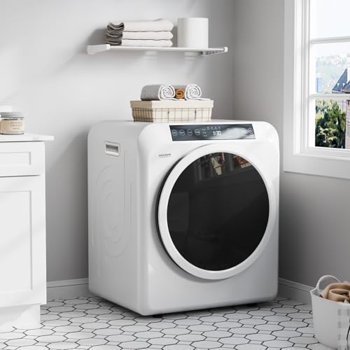 ROVSUN 13.2LB Portable Clothes Dryer, 3.5 Cu.Ft High End Front Load Tumble Laundry Dryer with LCD Touch Screen, Stainless Steel Tub for Apartment, Home, Dorm-110V, Classic White