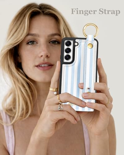 Petitian for Samsung Galaxy S22 Wallet Stand Case, Blue White Stripes - image 3