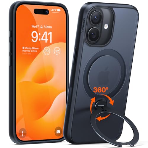 TORRAS iPhone 17 用 ケース【多機能一体・360°新定点回転スタンド】 Magsafe対応 【Ostand Q3 Spin】高耐久性 耐衝撃 ゼンマイ式スタンド リング 縦横両対応 マグネット搭載 急速充電対応 指紋防止 ブラック