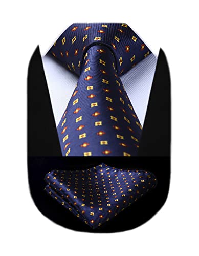 HISDERN Mens Ties Navy Blue Paisley Ties for Men Classic Woven Floral Necktie & Pocket Square Handkerchief Set Business Formal Wedding Silk Neckties