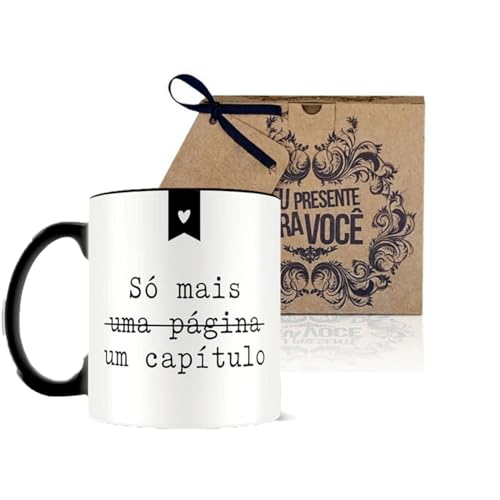 Caneca Divertida com Frase 'Só Mais Um Capítulo', com Caixa para Presente