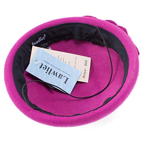 Lawliet Flower Womens Dress Fascinator Wool Pillbox Hat Party Wedding A083 (Hot Pink)