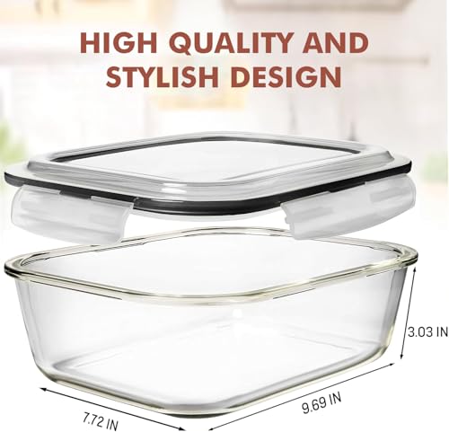 Image of Razab 10 Cups / 80 Oz 4 Pc (Set of 2) Glass Food Storage Containers with Airtight Locking Lids For Storing & Serving Food. BPA Free & Leak Proof - Microwave, Dishwasher, Fridge, Freezer, Oven Safe