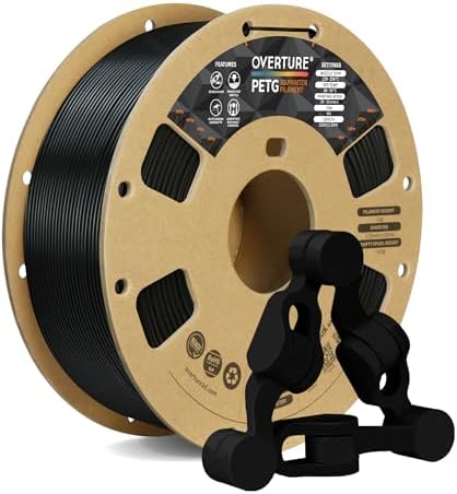 OVERTURE PETG 3D Printer Filament 1.75mm, Neatly Wound Durable PETG 1kg Spool (2.2lbs), Strong Toughness Filament, Dimensional Accuracy +/- 0.02mm, Fit Most FDM Printers (Black (1-Pack))
