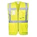 Portwest S476 Berlin Executive Hi Vis Vest Mens Lightweight Reflective Safety Workwear Gilet 7 Pockets Zip Dual ID Holder Radio Loop Construction Site, Yellow, 4XL